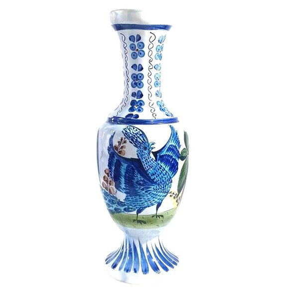 Vintage 15"  Hand-Painted Signed Tonala Mexico Pottery Vase With Peacock - Picture 4 of 12